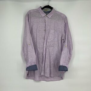 Ted Baker Men's Lavender Linen Roll Up Shirt Modern Slim Pink SZ 7 Button Front